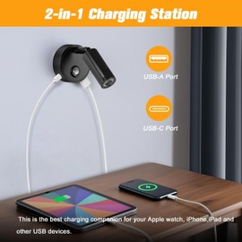 ERWEY 12 V LED Reading Lamp, Motorhome, Bed Lamp with USB A+C Connections, Touch Control, 3 Colour Modes and Continuously Dimmable, Rotating Wall Lamp for Boat, Car, Camper, Van, Yacht, Black