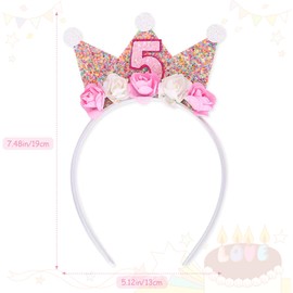 hurifeng Birthday Crown Girls 3-6 Years - Birthday Crown for Girls with Flowers, Glitter and Sequins - Perfect for Children's Birthday Parties and Parties (5 Years)