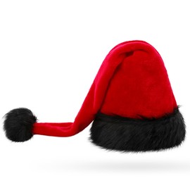 KONVINIT Long Christmas Hat Adult Black Plush Santa Hat with Thick Fur Edge, Santa Claus Hat for Christmas Party, Red and Black