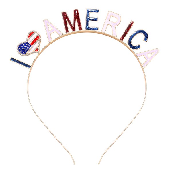 NLCAC 4th of July Headband for Women Patriotic I Love America Letter Hairband American Flag Headwear Memorial Day Hair Accessories