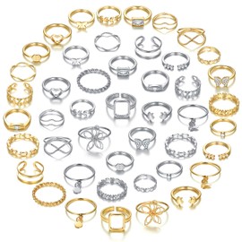 ZOVOLI Gold Silver Knuckle Rings Set for Women, Stackable Rings Bohemian Crystal Hollow Carved Flowers Joint Finger Rings Pack Fashion Jewelry Gifts for Her