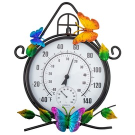 HOBYLUBY Indoor Outdoor Thermometer，Large Wall-Mounted Thermometer with Humidity, Easy to Read Decorative Outside Thermometer for Patio, Garden, No Require Batteries(Black)