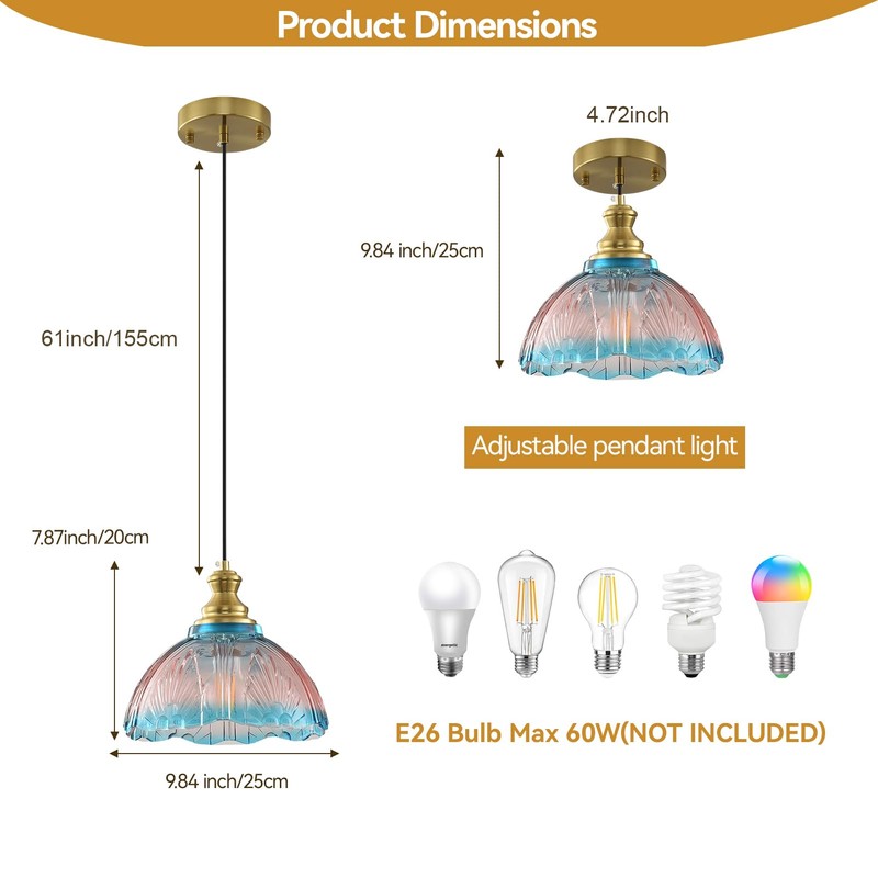 ZEYQLQZQ Glass Pendant Light Modern Pendant Lighting Fixtures Vintage Hanging