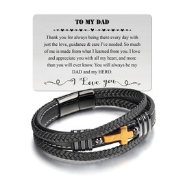 Jovivi Fathers Day Bracelet Dad Gifts from Daughter Son,Tiger Eye Black Leather Bracelet Jewellery Gifts for Daddy Best Step Dad Grandad Birthday Christmas