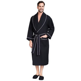 Lotus Linen Spa Men's Bath Robe – Soft Waffle Weave, Lightweight, Absorbent Cotton bathrobe for men