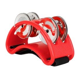 Damaiyyy Foot Tambourine, Foot Tambourine Percussion Musical Instrument with Metal Bells, Bell for Arms and Feet Instrument Accessories (Red)