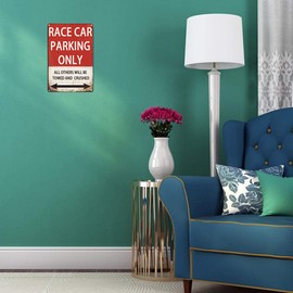 JIMOWANG Vintage Car Metal Signs Bedroom And Garage Cars Sign Wall Decor Race Car Parking Only 8 x 12 Inches