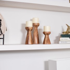 BIRDROCK HOME 3pc Flare Candleholders - Farmhouse Wooden Pillar Stand Set - Large Decorative Wood Candlestick - Table Centerpiece & Mantle Decor - Tall Tiered Candle Holders for Decorations - Natural