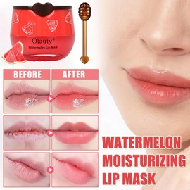Lingyun- 2 piezas de bálsamo labial de abeja en tarro de miel, mascarilla para dormir con miel y sandía, hidratante para prevenir la sequedad y el agrietamiento de los labios