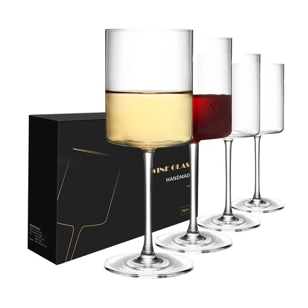 SANZO Square Wine Glasses Set 4, Wine Glasses 15oz, Elegant