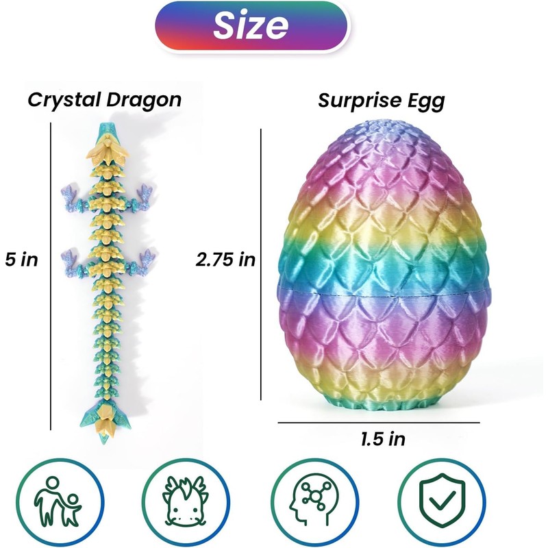 4PCS 3D Printed Dragon Eggs with Dragon Inside, Mini Mystery