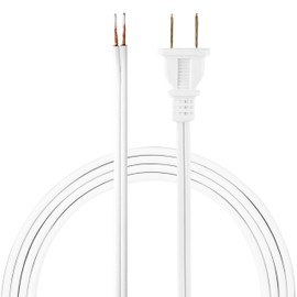 GE Power Gear 8 Ft Lamp Cord, Polarized Molded Plug, 2-Prong, DIY Repair/Replacement, UL Listed, White, 54475