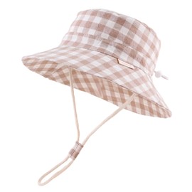 Bamery Baby Toddler Girls Bucket Hat Newborn Sun Hats for Boys Classic Infant Summer UV Protection Hats Kids Beach Cap (46cm, Khaki Lattice)