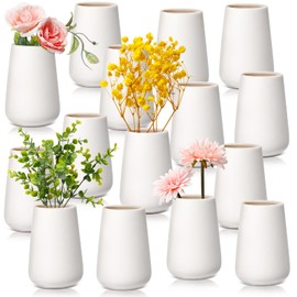 Tioncy 15 Pack White Ceramic Bud Vases Bulk Boho Small Flower Vase White Ceramic Vases for Centerpieces for Dry Flowers Pampas Grass Home Wedding Table Decor (3.9"*2.76",Basic)