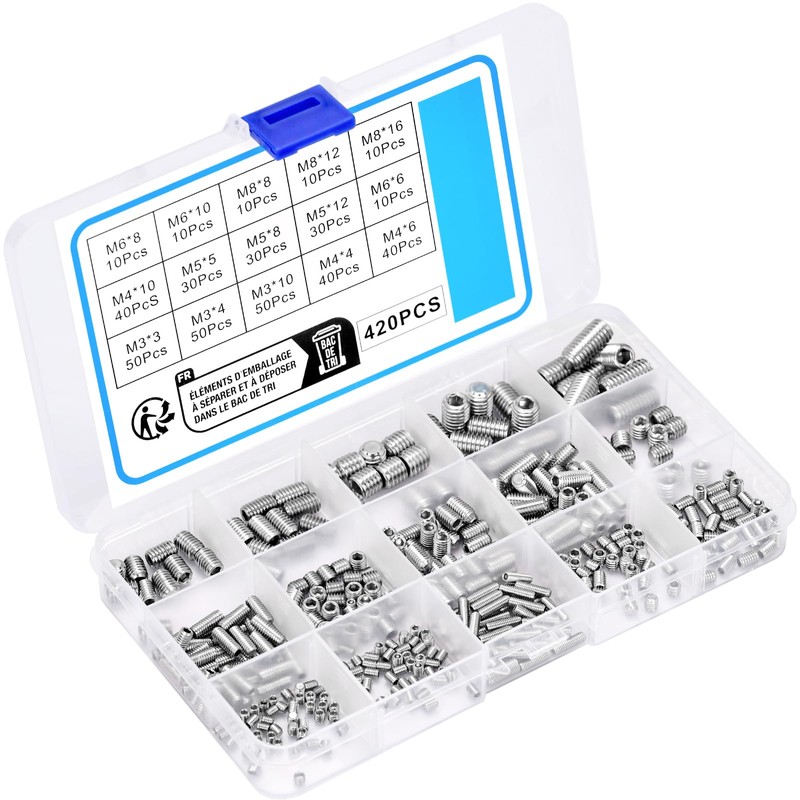 BEAUGIREW 420 Pieces M3 M4 M5 M6 M8 Grub Screw