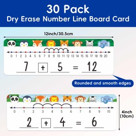 Jauisus 30 Pcs Number Line Dry Erase Whiteboard Card, 4”x12” Double Sided Dry Erase Board 0-10 on One Side 0-20 on Other Side, Students Home Classroom Must Haves Math White Board