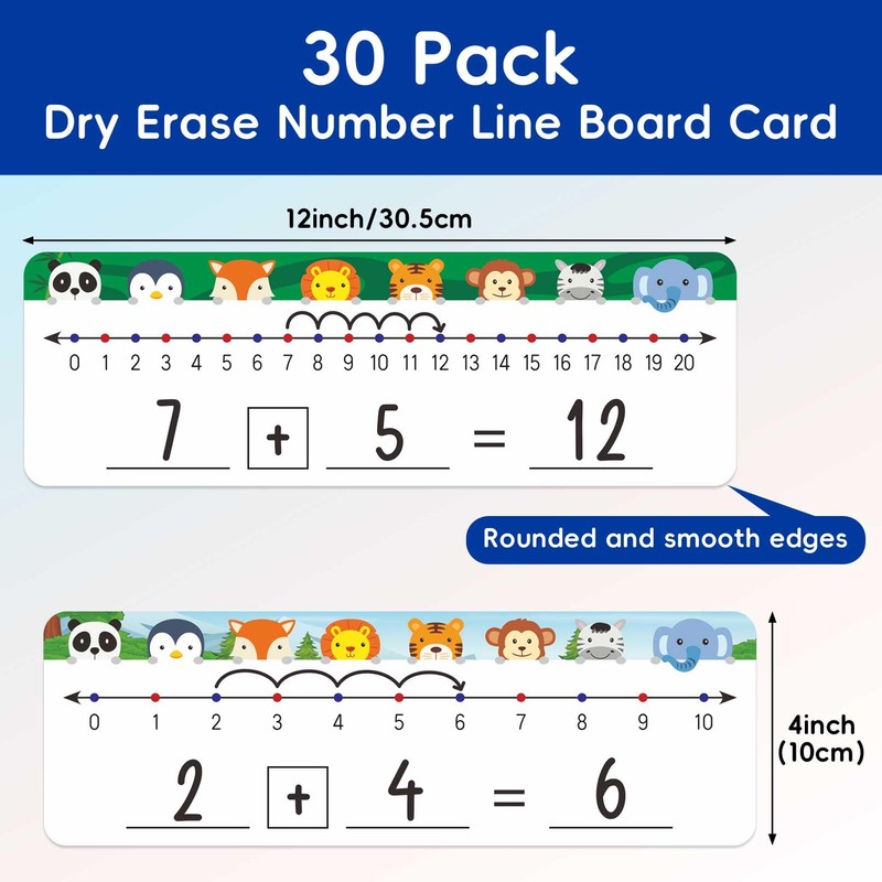 Jauisus 30 Pcs Number Line Dry Erase Whiteboard Card, 4”x12”
