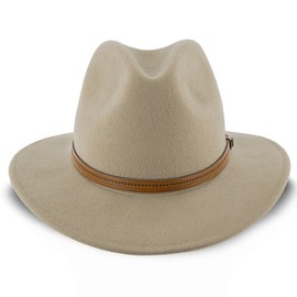 Walrus Hats Cruiser Brown & Tan Wool Felt Safari Hat | 100% Australian Wool Felt Center Dent Crown, 2 3/4" Brim, Leather Hat Band, Cotton Sweatband