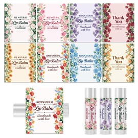 Peacoblue 160Pcs lip balm Labels Sticker for Tubes 2.1"x1.7" Flowers with Words, 8 Styles Waterproof Chapstick Labels Glossy for Homemade Lip Balm Container Wedding Baby Shower Party gifts