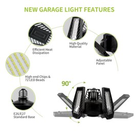 Pinegreen Lighting Garage Light, 50W LED Shop Light, 6000LM 5000K Daylight LED Garage Ceiling Lights with 3 Adjustable Panels Deformable Garage Lighting E26 Base (2 Pack)