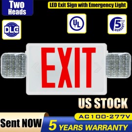 WYZM Red Exit Signs With Emergency Lights, Two Adjustable LED Lights,120-277V,UL List