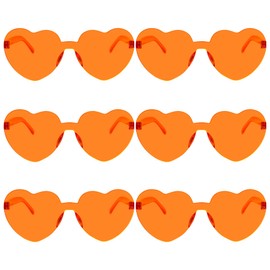 Fengek 6 Pcs Heart Shape Sunglasses Frameless Transparent Glasses Party Favors for Women, Orange
