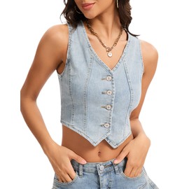 DEICAEVO Womens Denim Vest Sleeveless V-Neck Button Down Blue Jean Vest Top For Women Country Concert Tops Light Blue XL