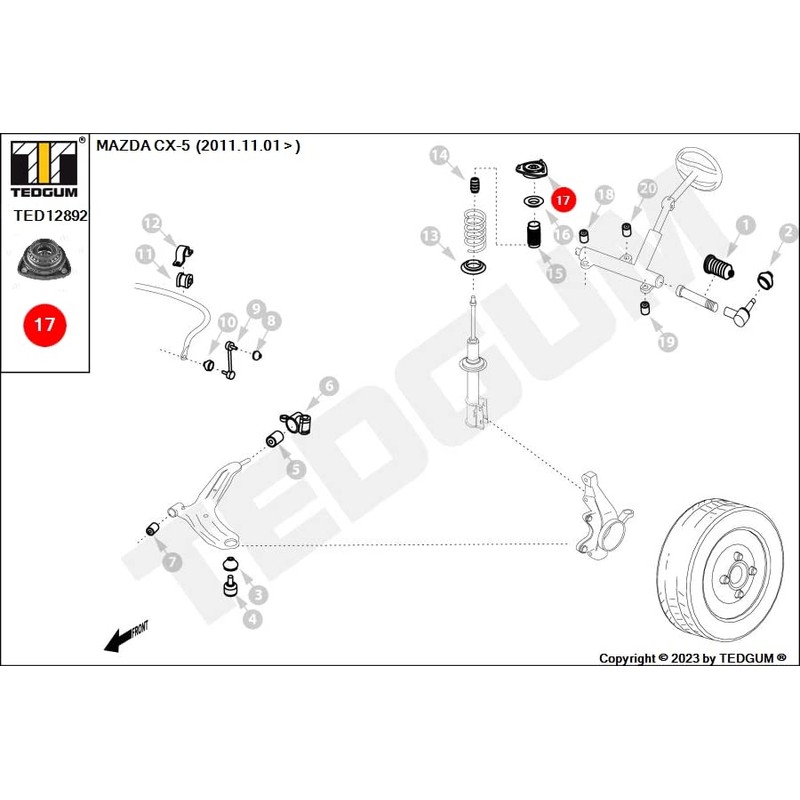 TEDGUM TED12892 SHOCK ABSORBER BRACKET FRONT UPPER LEFT/RIGHT (SET WITH
