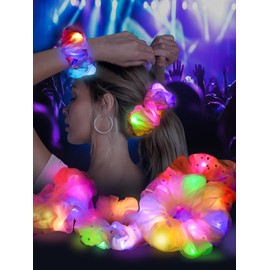 NOVIIML ow in the Dark Scrunchies, Light Up Scrunchies for Girls & Women, Led Hair Scrunchies for Party Supplies, Rave Hair Accessories for Glow Neon Sleepover Party Favors