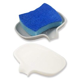 Silicone Dish Sponge Holder for the Kitchen | 2 Holders in Gray and White | The Slanted Drainer Tray and Rack Directs Water into Sink | Keeps Counter Dry (Grey)