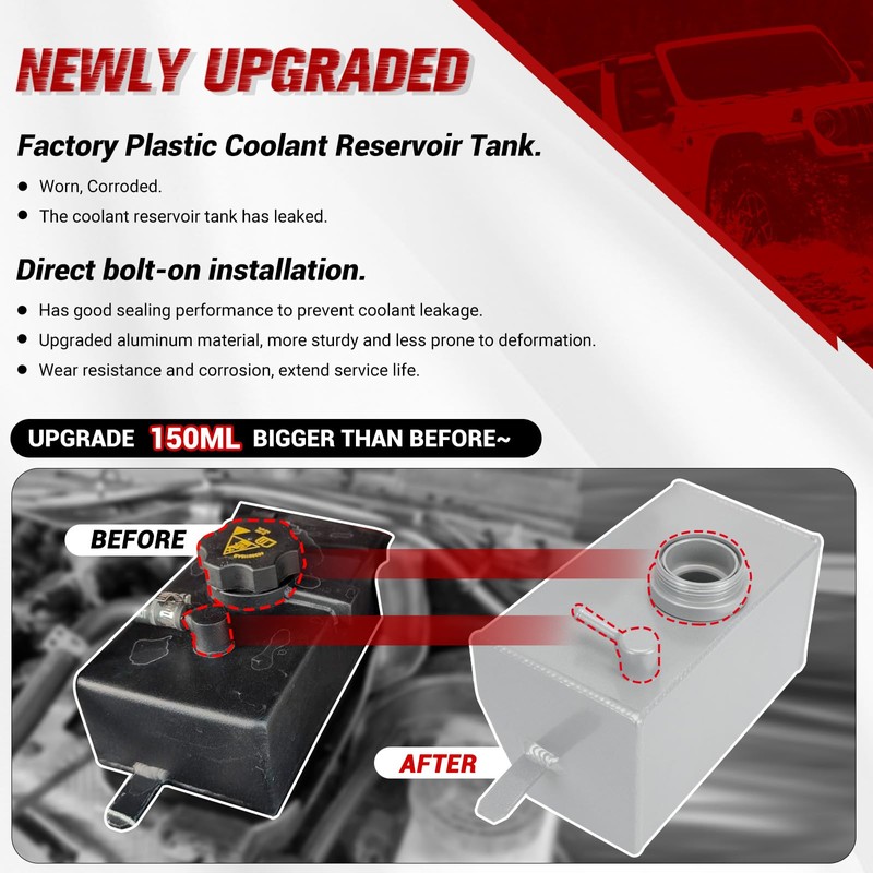 Aluminium Front Engine Coolant Expansion Reservoir Tank Compatible with Wrangler