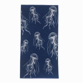 BaSaTex Cotton Beach Towel 90 x 180 cm Beach Towel Bath Towel Made of Terry Cloth Velour 100% Cotton Design Jellyfish Blue Silver