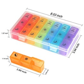 Weekly Pill Organizer,3-Times-A-Day 7 Day Pill Box Large Compartments Moisture-Proof Pill Case Medication Reminder Portable Travel Container for Vitam