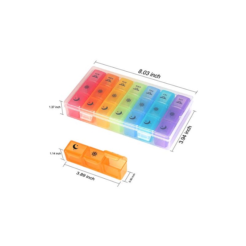 Weekly Pill Organizer,3-Times-A-Day 7 Day Pill Box Large Compartments Moisture-Proof