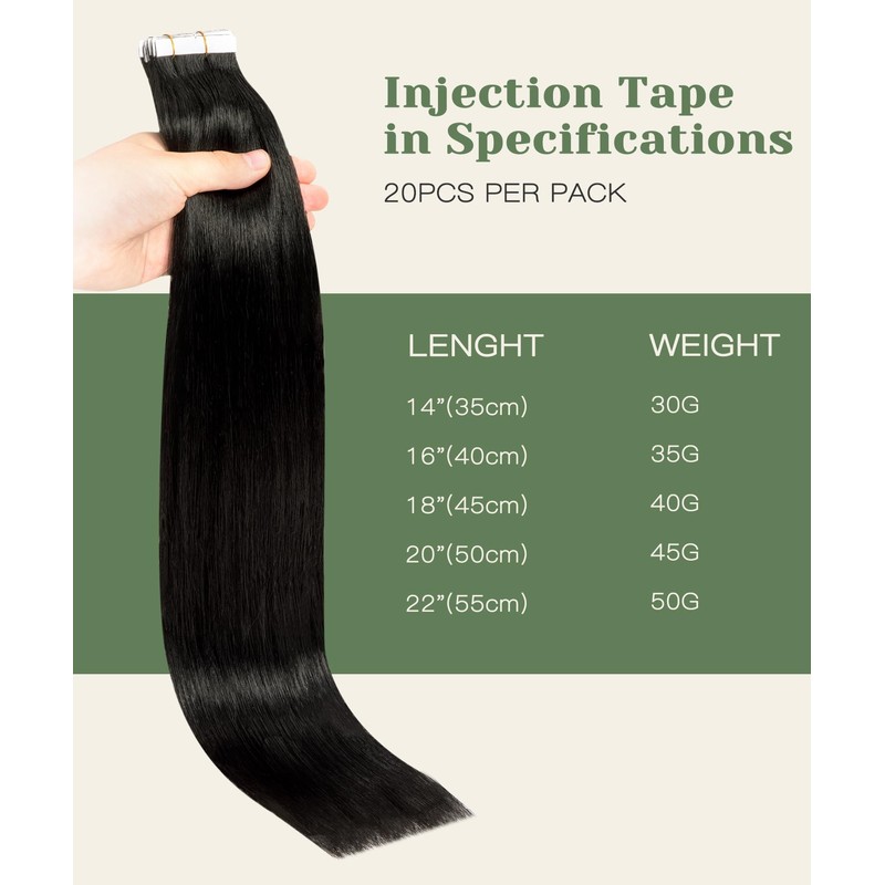 SURNEL Injected Tape in Hair Extensions 16 Inch Natural Black