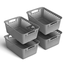 Pro Home Pack of 4 Storage Baskets, 10.0 L with Handles, BPA-Free, Organiser (37 x 26 x 17 cm, Anthracite), Baskets for Bathroom, Kitchen, Bedroom, Household Basket