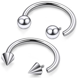 Tvalccoy F136 Titanium 16g Septum Piercing Ring Surgical Small Lip Rings Horseshoe Nose Ring 16 Gauge 12mm Spike Hoop Earrings Jewelry Internally Threaded