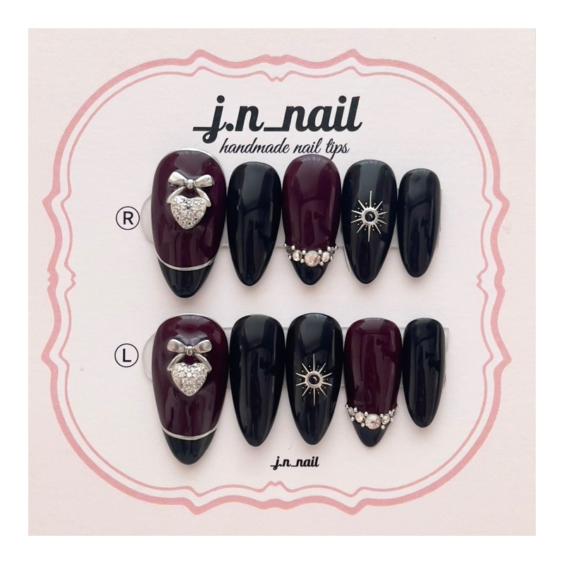 Deep Maroon Handmade Nail Tips - Short Coffin / 딥마룬