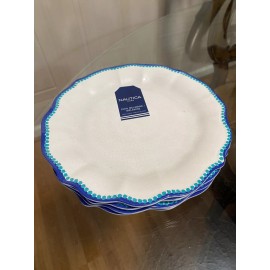 Nautica Salad  Plates 10.5” Scalloped White & Blue Set of 4 Melamine