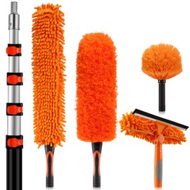PuliKit 26ft High Reach Duster Kit with 5-20ft Heavy-Duty Extra Long Extension Pole, Vaulted Ceiling Cobweb Brush, Washable Ceiling Fan Duster, Microfiber Duster & Window Squeegee for Tall Ceiling