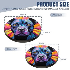Round Gas Stove Burner Covers Set Of 4,Colorful Geometric Art Pitbull Electric Stove Burner Covers,8 Inches And 10 Inches,Metal Stove Burner Cover Black Border