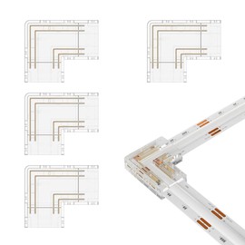 BTF-LIGHTING FCOB COB RGB 10mm Transparent Gapless L-Shaped Connector kit 4pc L-Shaped 4pin 10mm Clear Connector Suitable for Solderless and Terminal Extension Connections