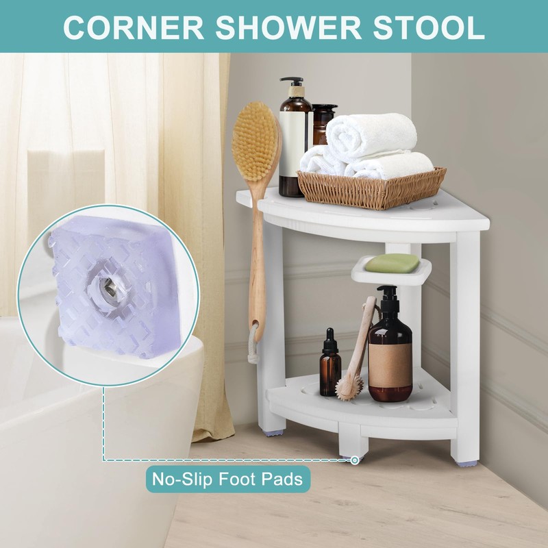 NALONE Corner Shower Stool, HDPE Shower Bench for Inside Shower,