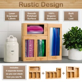 Bartnelli ziplock bag organizer for Baggie Storage Organization, 4 PC Premium Bamboo Kitchen Drawer Organizer, Bag Holder Dispenser | Compatible With All Brands With Variety Sizes to fit All Bag Sizes