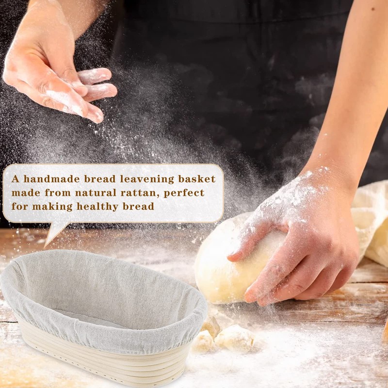 2 Packs 10 inch Oval Banneton Bread Proofing Basket Set,PIOGHAX