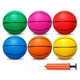 16cm Mini Basketball for Kids 5 6 7 8 9 10+Years Old Boys, Mini Inflatable Bouncy Basketball for Basketball Hoop, Beach Pool Sport Game Interactive Toys for Toddler (6PCS Rainbow)