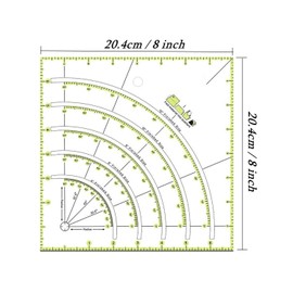 YEQIN Acrylic Quilting Ruler, ”8X 8" Multifunctional Arcs & Fans Quilt Circle Cutter Ruler with Double Colored Lines for Patchwork Sewing Craft Tools,Cutting Cloth Ruler Template
