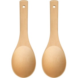 Bamboo Rice Paddle 2pcs Wooden Spoons for Serving Utensil, Wood Rice Scooper Spoon Kitchen Utensil Set (Style1, One Size)