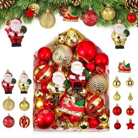 Kssvzz 72Pcs Christmas Baubles, Gold and Red Christmas Tree Decorations Set, Christmas Ball Ornaments Shatterproof for Xmas Hanging Decorations Festival Party Holiday Decor