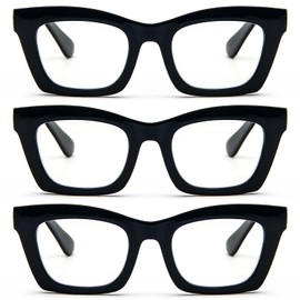REAVEE 3 Pack Oprah Style Reading Glasses for Women Blue Light Blocking, Oversized Cute Square Computer Readers with Spring Hinge, Black 1.75